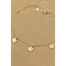 Keyifli Hayaller 316L Çelik Halhal - 4 Yapraklı Yoncalı Zincir 316L Çelik Halhal 24+3cm Kararmaz Solmaz