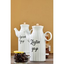 MODA OZY 2 Adet 1 Lt Porselen Yağdanlık  Transfer Etiketli Yağlık Sirkelik (Her Biri 1000ML)