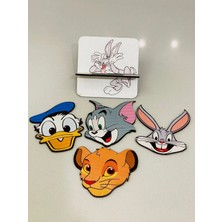 Sevimli Kahramanlar Özel Kesim Bardak Altlığı (4 Adet+Stand)