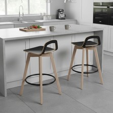 Tunçay Sandalye 2'li Set Berlin Natural Ahşap Counter Bar Sandalyesi Ada Mutfak Sandalyesi Demonte Kolay Kurulum