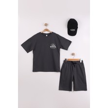 Joy Kids Erkek Çocuk %100 Cotton 2 Iplik Basic Takım Şapka Hediyeli (11-14YAŞ) (Füme)