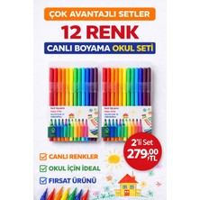 Kids 12 Renk Keçeli Kalem 2’li Set – Canlı Boyama Kalemleri Okul Seti | Uzun Ömürlü, Canlı Renkler
