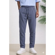 Tarz Cool Lacivert Renk Erkek Yazlık Keten Karışımı Relaxed Pantolon