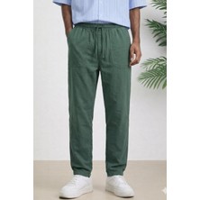 Tarz Cool Lacivert Renk Erkek Yazlık Keten Karışımı Relaxed Pantolon