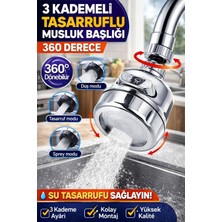Ecuy 3 Kademeli Musluk Başlığı 360° Döner Tasarruflu Perlatör Su Tasarruf Aparatı Krom Uyumlu