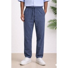 Tarz Cool Lacivert Renk Erkek Yazlık Keten Karışımı Relaxed Pantolon