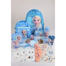 x Dekomus Lisanslı "ıce Queen Collection" Elsa Frozen Full Kırtasiye Seti Okul,kalem ve Beslenme Çantası,beslenme KABI,500 ml Matara Seti