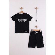 Joy Kids Erkek Çocuk %100 Pamuk Kolye Hediyeli Sırt Baskılı Takım (2-6yaş) (Siyah)