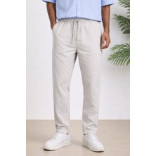 Tarz Cool Lacivert Renk Erkek Yazlık Keten Karışımı Relaxed Pantolon