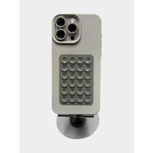 3'lü Kombinasyon Iphone 15 Pro Max Uyumlu Silikon Lansman Kılıf + Gri Vantuz + Kamera Koruyucu