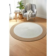 Home İnn Bohem Yuvarlak Dekoratif Halı 150 cm – Hasır Görünümlü Jüt Stil Modern Salon ve Oturma Odası Halısı