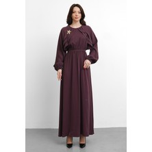 Salisburys Molly Nelly Kadın Omzu Nervürlü Broşlu Elbise