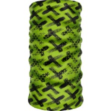 Crown Micro Yeşil Siyah Çarpı Desenli Çok Amaçlı Bandana Boyunluk Maske Motorcu Buff Aksesuarı Kask Balaklava