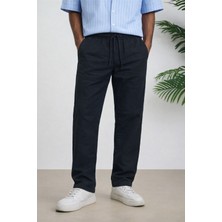 Tarz Cool Lacivert Renk Erkek Yazlık Keten Karışımı Relaxed Pantolon