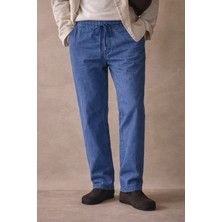 Tarz Cool Füme Renk Erkek Yazlık Keten Karışımı Relaxed Pantolon
