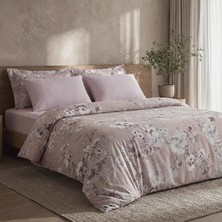Green Black Bloomy Çiçek Senfonisi Çift Kişilik %100 Ege Pamuğu Nevresim Takımı - Çarşaflı - 4 Yastıklı Pudra