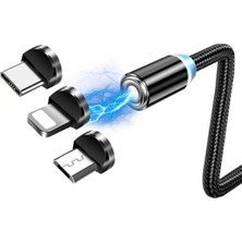 TKÇ Ally 1m Magnetic-Miknatisli USB Sarj Kablosu 3 BASLIK(IPHONE+TYPE-C+MICRO-(5775) - TK002M-6XTQK7