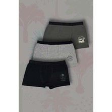 Gri Mor Tekstil 3'lü Erkek Çocuk Pamuklu Island Baskılı Boxer Takım