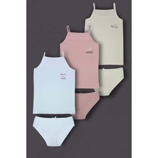 Gri Mor Tekstil 3'lü Kız Çocuk Pamuklu Love Baskılı Atlet Külot Çamaşır Takımı