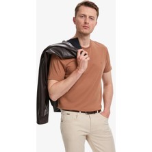 Pierre Cardin Erkek Açık Kahverengi Slim Fit %100 Pamuk Bisiklet Yaka Basic Tişört 50325307-VR002