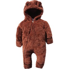 Delixa Kız Erkek Bebek Peluş Pofuduk Patikli Tulum (Kahverengi, 6 Ay)