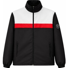 Erkek Siyah Mevsimlik Ceket Fermuarlı Dik Yaka Şerit Detaylı Günlük