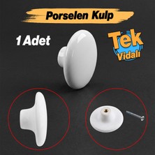 Badem10 (1 Adet) Porselen Yuvarlak Düz Beyaz Renk Mobilya Mutfak Gardrop Dolabı Kapak Kulpu Çekmece Kulbu