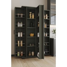 Aeka AE-3083 Hazal Antrasit Çok Amaçlı Mutfak Dolabı 3 Kapaklı 15 Raflı Kiler Dolabı Modern Tasarım 170X138X77,5