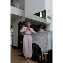 Özge Özgenç Bağlamalı Crop Bluz Şalvar Pantolon Takım