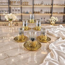 Rova Tr Kristal Serisi Lüks Titanyum Kaplama Cam Çay Bardağı Seti Işıltılı Sunum-Hediyelik- Çeyizlik