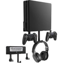 Delixa Wall Mount Ps4 Slim, Ps4 Slim Wall Mount With Detachable 2 Controller Holder & Headphone Hanger, Met