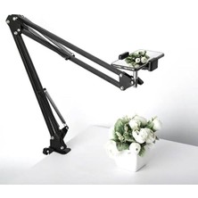 Üst Çekim Masaüstü Telefon Tripodu | Ayarlanabilir Süspansiyon Kol, Metal Kaymaz Taban, Evrensel Telefon Tutucu, Siyah