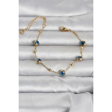 Kyops 316L Çelik Gold Renk Top Zincirli Nazarlı Kadın Bileklik - Lisinya