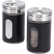Home 2'li Ayarlanabilir Metal Gövdeli Cam Tuzluk ve Baharatlık Seti - Şık ve Dayanıklı Tasarım, Mutfakta Pratik Kullanım (Siyah, 8 Cm)