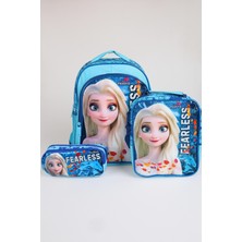 x Dekomus Lisanslı "fearless Collection" Elsa Frozen Okul,termoslu Beslenme ve Kalem Çantası Seti