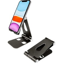 Komple Alüminyum Ayarlanabilir Ergonomik Katlanabilir Oynar Başlıklı Kaymaz Zemin Tabanlı Ergonomik G50 Telefon Tutucu Standı Desk Holder (Siyah)
