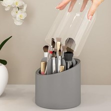 Şeffaf Kapaklı Makyaj Fırçası ve Kozmetik Düzenleyici 7 Bölmeli Makyaj Organizeri (Gri)