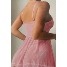 Cavalle Milano Curvy Pembe Dantel Detaylı Transparan Gecelik | Lüks Büyük Beden Koleksiyonu