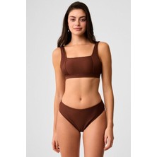 Kom Kadın Düz Renk Çıkarılabilir Kaplı Dokulu Kumaşlı Büstiyer Bikini Takımı