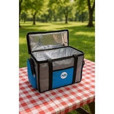 Yalıtımlı Piknik Soğutucu Çanta, Yan Cepli, Taşıma Askılı, Orta Boy, (Gri-Mavi)