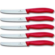Domates Bıçağı, Ekmek Bıçağı, Sofra Bıçağı Seti, 5 Parça, Swiss Classic (Kırmızı)