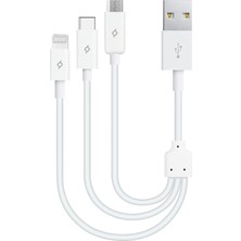 Alumicable Mini Trio Lightning Micro USB 30CM Şarj Kablosu, Beyaz