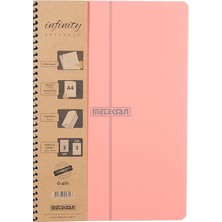 Infinity Pastel Serisi, A4, 6 Konulu (3 Kareli, 3 Çizgili) 180 Yaprak Pp Kapaklı Spiralli Defter, Pembe