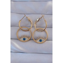 Pazarcan Çelik Gold Renk Zirkon Taşlı Göz Tasarımlı Halka Küpe