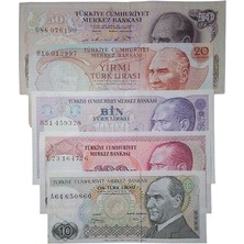 Emisyon 7. Emisyon 5 Adet Koleksiyon Eski Kağıt Para. Antika Para