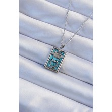 Pazarcan Çelik Zincir Gümüş Renk Zirkon Taşlı Mermer Desenli Taç Model Tarot Kolye