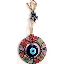 Mandala Desenli Ortası Cam Nazar Boncuklu Kapı, Duvar ve Bahçe Süsü Nazarlık