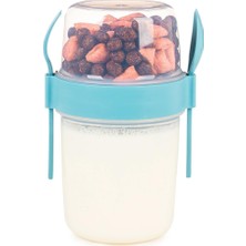 ml Take-Go Kaşıklı Hazneli Meyveli Müsli Kabı Piknik Iş Yoğurt Süt Bardağı Kapaklı ve Kaşıklı Kahvaltı Bardakları, Tahıl Tepesi Yulaf Ezmesi Granola (Turkuaz)