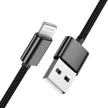 iPhone 6 6s 7 8 x Xs Xr 11 12 13 14 Pro Max Plus Uyumlu Örgülü Hızlı Şarj Kablosu USB To Lightning Siyah