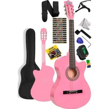 CG-395PK Pembe Renk Kesik Klasik Gitar 4/4 Yetişkin Boy Sap Ayarlı Full Set